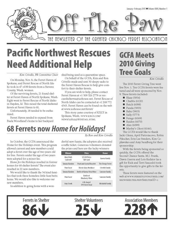 'Off the Paw', Greater Chicago Ferret Association newsletter front page